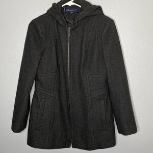 Anne Klein Wool Blend Charcoal Hooded Jacket Size Small